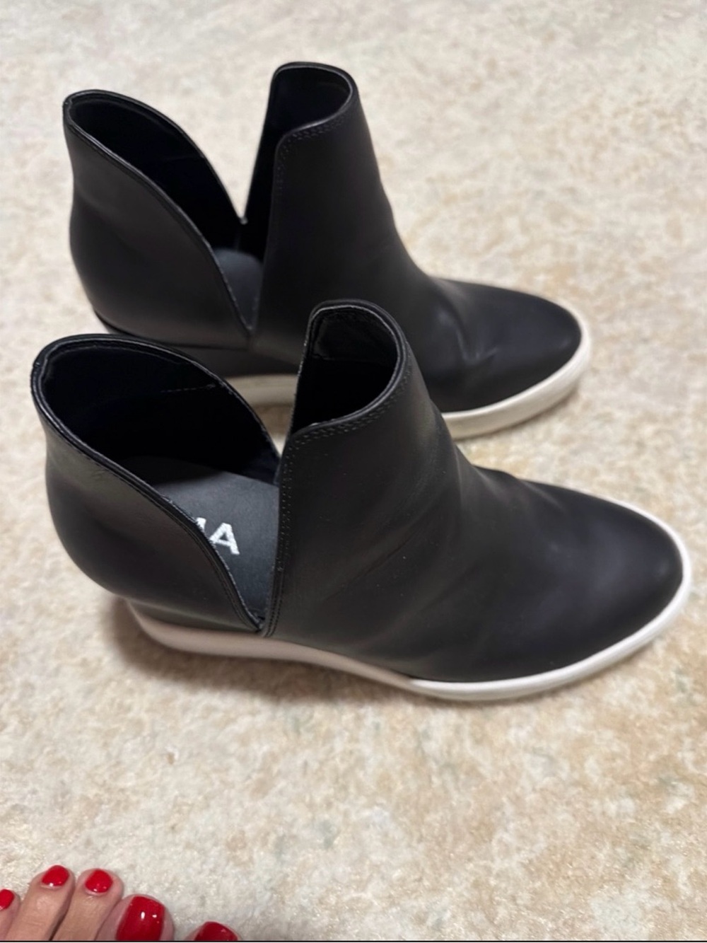 MIA Black Leather Ankle Booties with White Outsole